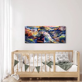 Kép - Hajó az óceán hullámain, aquarel (120x50 cm)