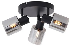 Modern fekete mennyezeti lámpa füstüveggel, kerek, 3-lámpás - Cilin