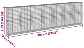 horganyzott vas gabion kosár fedéllel 700 x 50 x 200 cm