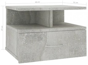 2 db betonszürke szerelt fa lebegő éjjeliszekrény 40x31x27 cm