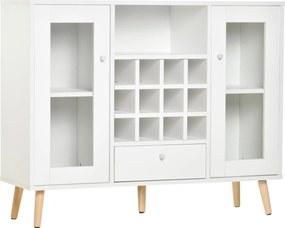 HOMCOM Konyhai Oldalszekrény Bufétél tárolására borászképességgel, fiókkal, nyitott polccal és 2 üvegesajtóval ellátva Modern Étkezőasztalhoz 100x33x8