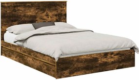 vidaXL Tárolós Ágy fejtámlával Füstölt tölgy 135 x 190 cm Faanyag