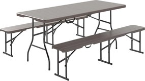 Outsunny 3 darabos Összecsukható Kemping Szett – Összecsukható Kempingasztal 180x74x74 cm és 2 Vízálló Hatású Pad | Aosom