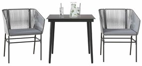 vidaXL 3 részes szürke polyrattan üveg kerti étkezőgarnitúra párnával