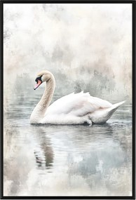 Poszter Keret Alumínium Természet Tó Madár Hattyú Köd Szürke 40x60