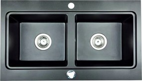 Gránit Mosogató Konyhai mosogató NUBIRU20 kétrekeszes fekete metál