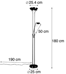 Állólámpa arany olvasólámpával, LED-del és dimmerrel - Diva 2