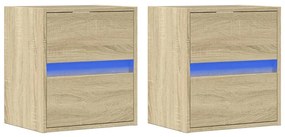 2 db sonoma tölgy színű fali TV-szekrény LED-del 41x31x45 cm