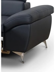 Fekete, balos, bőrkárpitos, L-alakú SALERNO II sarokkanapé, ággyá nyitható