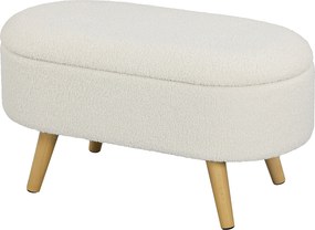 HOMCOM Tárolópad, Kárpitozott Pad Fedéllel, Ágy Pad Teddy Velúr Hatással, Előszobába, Hálószobába, Nappaliba, Fa Keret 82 x 41 x 45 cm Fehér | Aosom