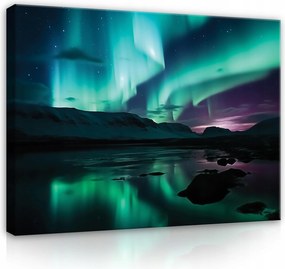 Vászonkép Falra Északi Fény Éjszaka Hegyek Kilátás Hálószoba Nappali 100x70