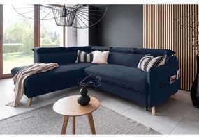 Sötétkék bársony kinyitható sarokkanapé (bal oldali) Sweet Harmony – Miuform