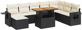 vidaXL 9 részes fekete polyrattan kerti ülőgarnitúra párnákkal