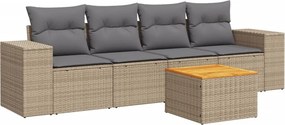 vidaXL 5 részes bézs polyrattan kerti ülőgarnitúra párnákkal