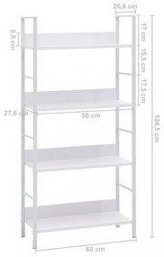 4 szintes fehér szerelt fa könyvespolc 60 x 27,6 x 124,5 cm