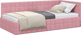 vidaXL Sarokágy keret fejtámlával Rózsaszín 90 cm x 190 cm Bársony