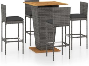 vidaXL 5 darabos szürke polyrattan kerti bárszett párnákkal