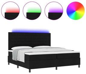Rugós ágy matraccal és LED világítással, fekete, 200x200 cm, szövet