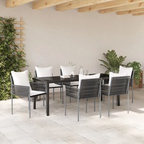 7 részes Kerti Étkező Szett párnákkal barna poly rattan