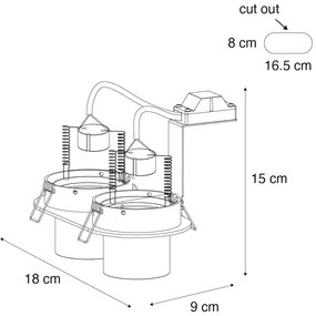 Beépíthető spotlámpa fekete GU10 50 mm 2-fényes - Installa