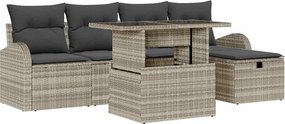 vidaXL Kerti Kanapé Szett párnával 6 pcs Világosszürke Poli rattan