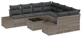 vidaXL Kerti Kanapé Szett párnával 9 pcs Szürke polirattan