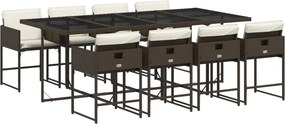 vidaXL 9 részes barna polyrattan kerti étkezőgarnitúra párnákkal