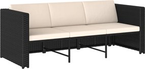 4-részes fekete polyrattan kerti bútorszett párnákkal
