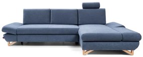 Ágyazható kárpitozott L-alakú sarok ülőgarnitúra tárolóhellyel AVESTA, jobbos, kék