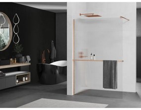 Mexen Kioto+, Walk-In zuhanyparaván polccal és akasztóval 80 x 200 cm, 8 mm-es üveg bordás mintával, réz matt profil, 800-080-121-65-09