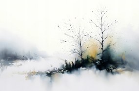 Fotótapéta Flizelina Tájkép Erdő Fák Köd Szürke Scandi 104x70,5 ragasztó