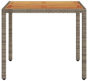 szürke polyrattan kerti asztal akácfa lappal 90 x 90 x 75 cm