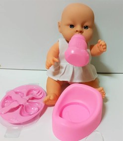 Gügyögő Nevető Síró Pisilő Élethű Játék Baba Étkészlettel, és Bilivel 28 Cm