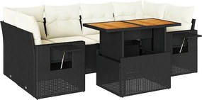 vidaXL 7 részes fekete polyrattan kerti ülőgarnitúra párnával