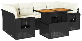 vidaXL 7 részes fekete polyrattan kerti ülőgarnitúra párnával