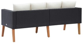 Kétszemélyes fekete polyrattan kerti kanapé párnákkal
