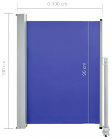 kék behúzható oldalsó teraszi napellenző 100 x 300 cm