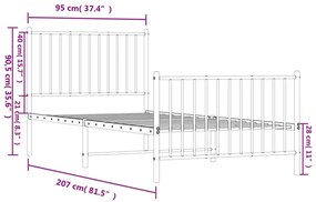 fehér fém ágykeret fej- és lábtámlával 90x200 cm