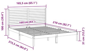 fehér tömör fa extra hosszú ágykeret matrac nélkül 160 x 210 cm