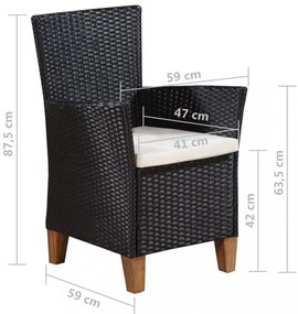 7 részes fekete és barna kültéri polyrattan étkezőgarnitúra