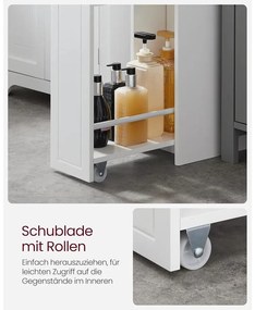 VASAGLE kis fürdőszobai szekrény, álló tárolószekrény kis helyiségekbe, fehér színben