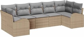vidaXL Kerti Kanapé Szett párnával 7 pcs Bézs Poly Rattan