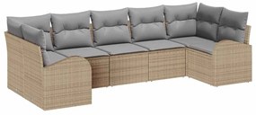vidaXL Kerti Kanapé Szett párnával 7 pcs Bézs Poly Rattan