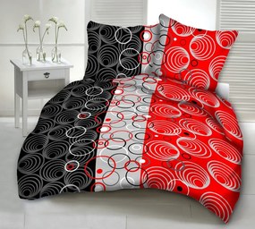 MODERN FEKETE-VÖRÖS CIRCLES pamut ágynemű DeLuxe Ágynemű mérete: 140x200 cm, A csomag tartalma: Készletcsomagolás