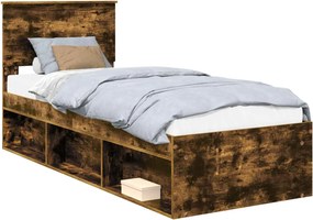 vidaXL Ágykeret fejtámlával Füstölt tölgy 75 x 190 cm Tömör fenyőfa