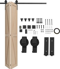 HOMCOM 152,5CM Csúszó Istálló Ajtó Hardver Készlet, Hajtható Szekrény Ajtó Sínek, Acél Hajtható Istálló Ajtó Rendszer 2 Ajtóhoz J-Alakú Akasztóval - F
