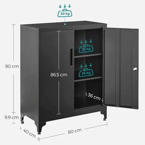 Komoda 80x40x90cm, kov, černá, AUS-E1113 BK