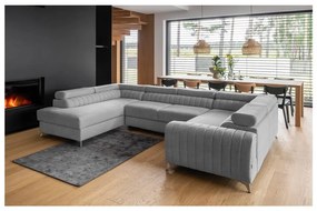 Világosszürke kinyitható-tárolóhelyes sarokkanapé (bal oldali-U alakú) Louis – ELTAP