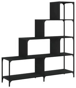 4 szintes fekete szerelt fa könyvespolc 139x33,5x149 cm