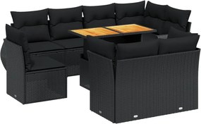 vidaXL 9 részes fekete polyrattan kerti ülőgarnitúra párnákkal